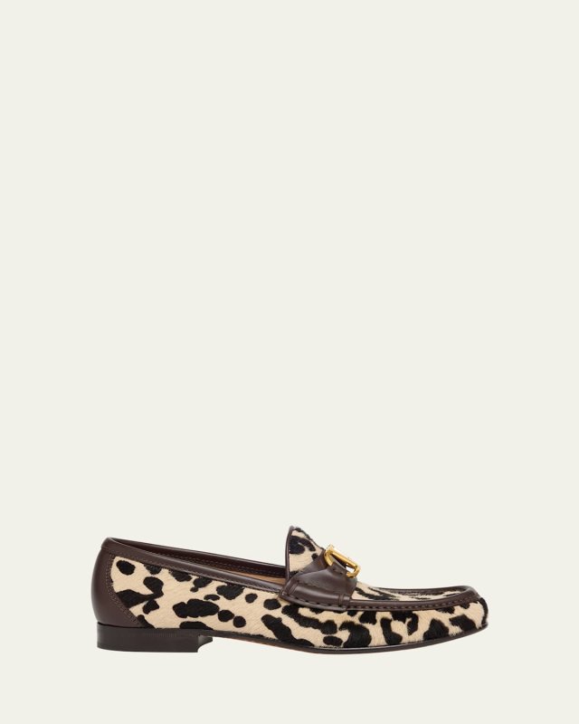 VLogo Leopard Pony Hair Loafers